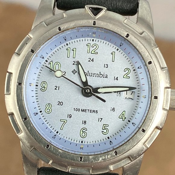 Columbia Sports Wear Sports Watch Silver Tone with Bluish Face Luminous Hands - Picture 4 of 8